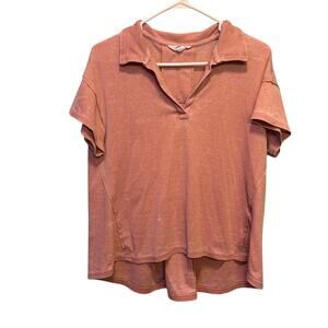 Jane and Delancey Rose Distressed Knit Collared Short Sleeve Top